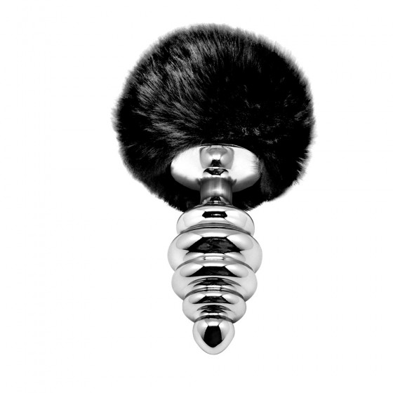 PLUG ANAL DE METAL ALIVE  ROSCA COM POMPOM PRETO L