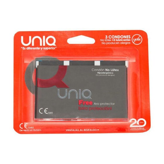 UNIQ - PRESERVATIVOS SEM LÁTEX COM ANEL PROTETOR 3 UNIDADES