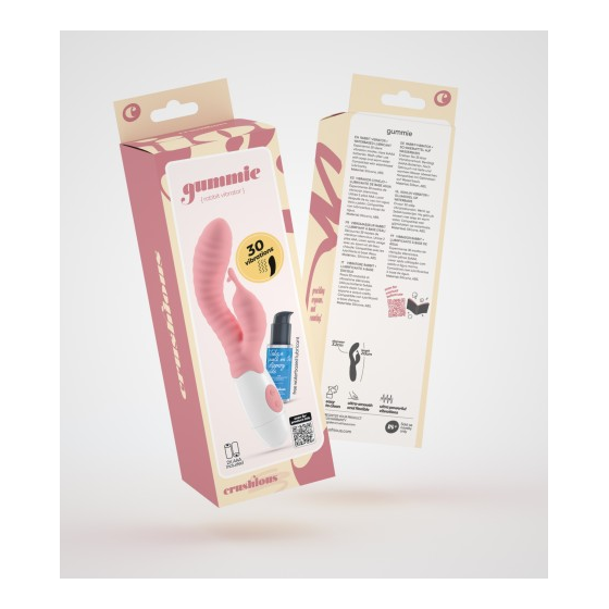 VIBRADOR C/ESTIMULADOR CLITÓRIS GUMMIE ROSA +LUB. ÁGUA  CRUSHIOUS