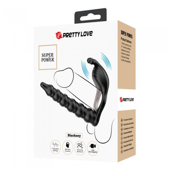 DILDO DUPLA PENETR. C/ ANEL VIBRATÓRIO PRETTY LOVE - BLACKNEY  USB